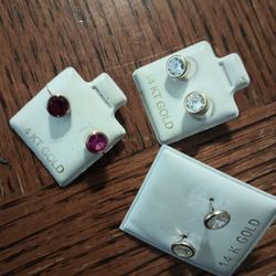 14k Gold Studs Earrings Cz Crystal 