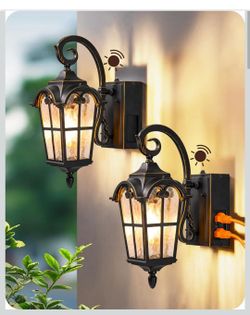EDISHINE Outdoor Wall Lights 2-Pack with GFCI Outlets & Dusk to Dawn Sensor