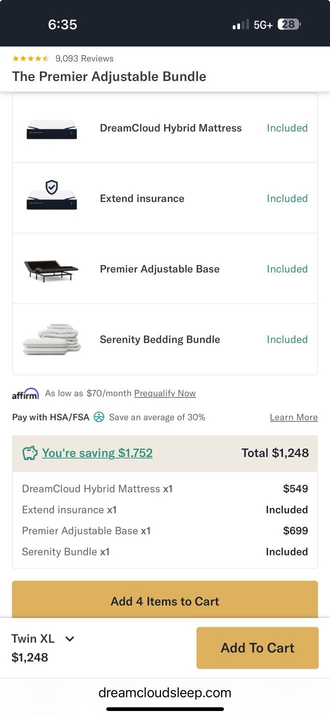 dream cloud twin xl massage bed set memory foam matress