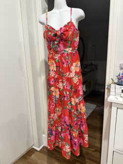Eliza J Red Tropical Floral Tie Front Maxi Dress Size 2 - Fits Small 2-4