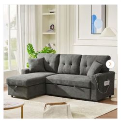 81.5 in. Straight Arm Velvet L-Shaped Sofa Reversible Sofa Bed Sofa Couch Sleeper with USB Port and Storage in Dark Gray