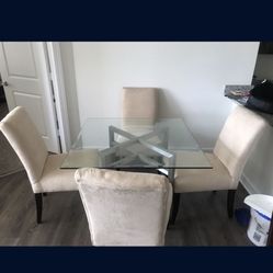 Square Glass Top Table With Four Chairs
