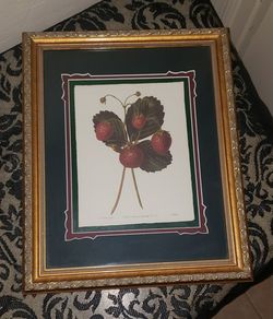 VINTAGE ORNATE GOLD FRAMED 1987 FRUITS BY WITHERS WATTS STRAWBERRIES PLATE 52 HADDAD'S FINE ARTS INC PICTURE ART PRINT