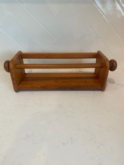 vintage teak wooden wall-mounted paper towel spice rack holder