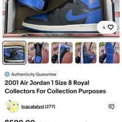 2001 Jordan 1 ROYAL Size 8