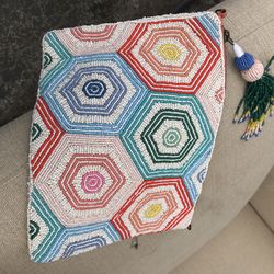 “Colorful Geometric Fabric Coin Pouch / Small Zipper Bag with Tassel