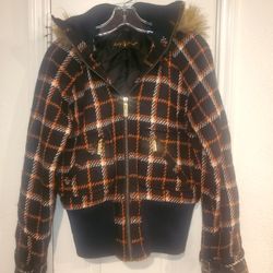 Vintage 90s rare Baby Phat plaid jacket with hoodie size M authentic 