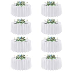 Sancua 90 Inch Round Tablecloth White, 8 Pack - Circle Polyester Fabric Table Cloth For Wedding Party Reception Banquet Birthday, Washable Formal Tabl