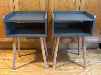 Set of 2 Grey MCM Mid Century Nightstands / Side Tables
