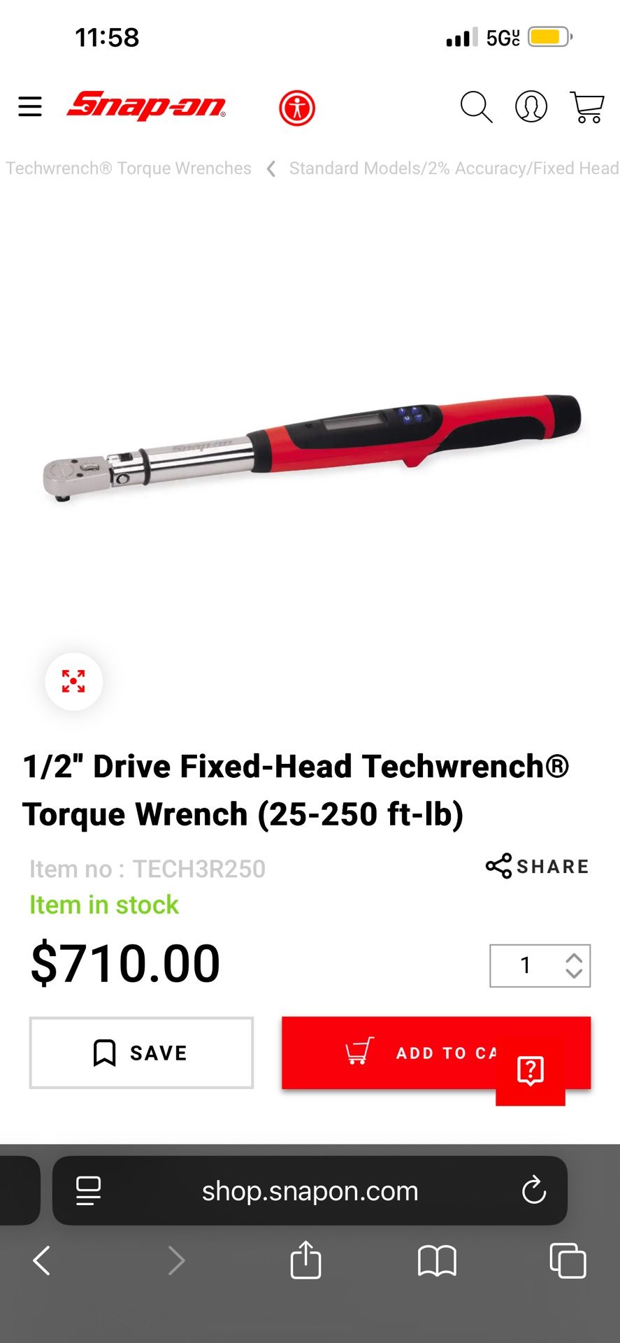SNAP ON TORQUE WRENCH