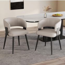 Brand New Modern Dining Chairs Set of 2, Upholstered Faux Leather Kitchen Side Chairs with Curved Open Back, Easy Assembly