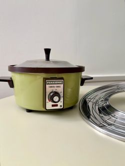 Vintage Panasonic Tempura-Fondue Electric Cooker / Avocado Green Mid Century Hot Pot w Grill Ring