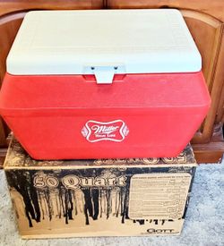 Vintage GOTT Miller High Life 50 Qt Cooler w/ Original Box, Tray & Refreeze Bottles