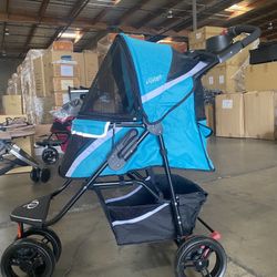 Petique revolutionary pet stroller in teal blue for dogs, cats and small animals up to 55 pounds