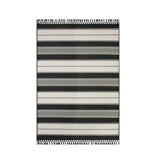Better Homes And Gardens 5' × 7' Black And White Striped Outdoor Rug ( Brand New)