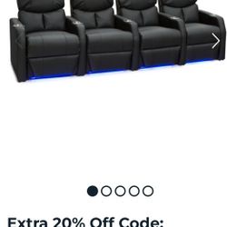 4 Electric Reclyners With Cup Holders On Black Leather 