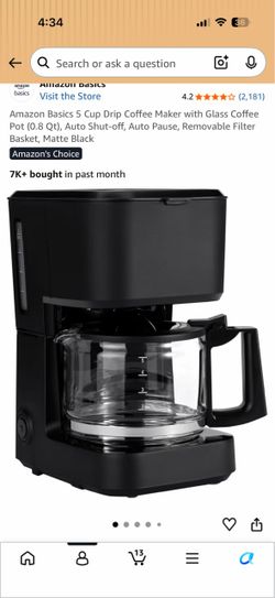 New Amazon Basics 5-Cup Drip Coffee Maker, Matte Black