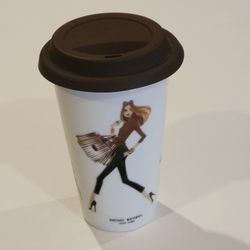 Henri Bendel New York Ceramic Travel Mug Tumbler With Lid Shopper Girl & 
Dog. New, no tags, perfect. The mug is made of ceramic or bone china. It 
st