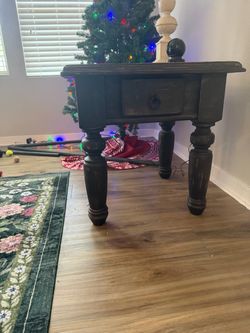 Dark Wood End Table with Drawer