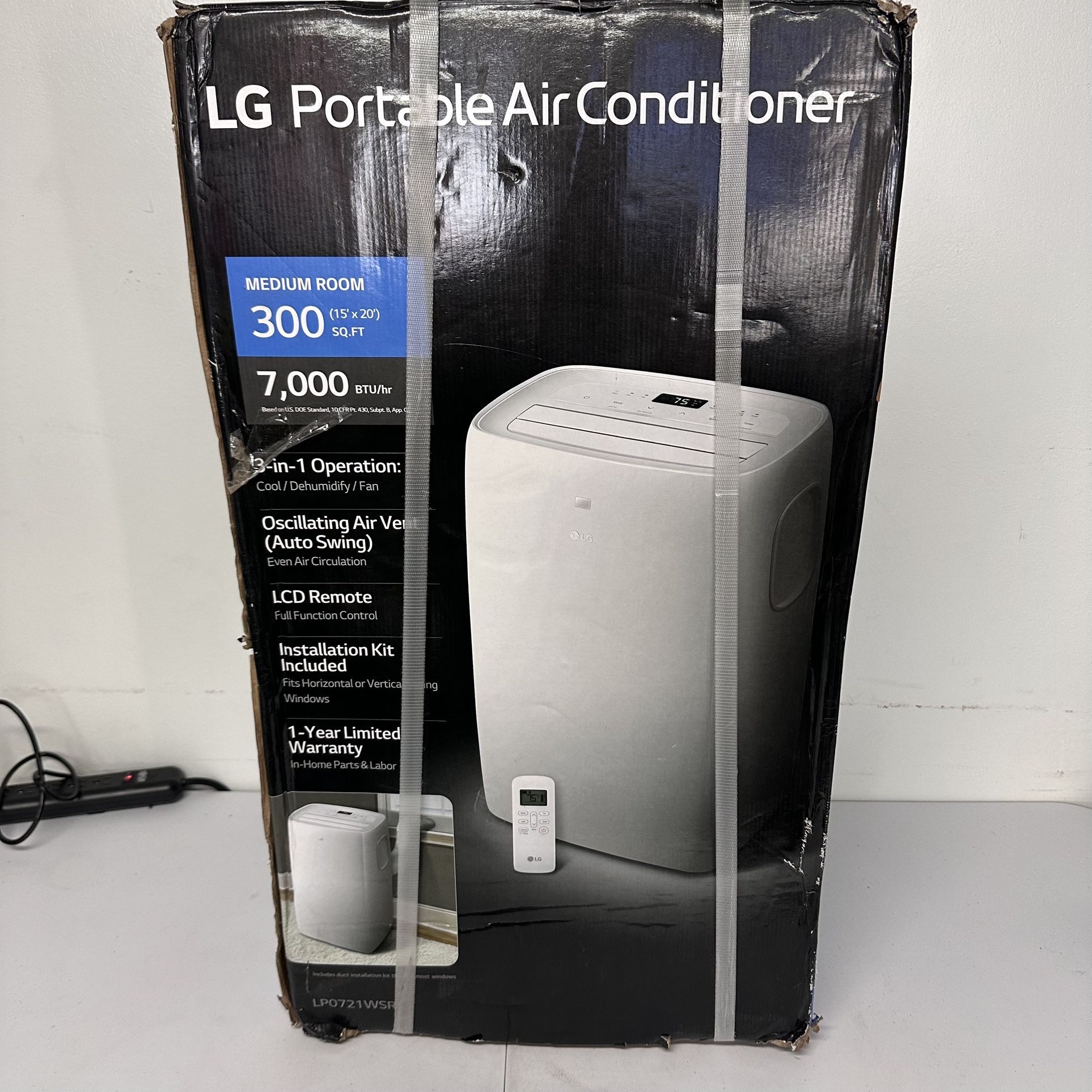 7,000 (DOE) BTU 115-Volt Portable Air Conditioner Cools 300 Sq. Ft. with Dehumidifier and LCD Remote in White