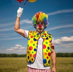Clown Costume Set - Men & Women Clown Costumes with Vest, Wig, Glove, Nose, Bow Tie, Whistle for Cosplay & Party
