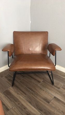 Brown Leather Accent Chair with Metal Frame