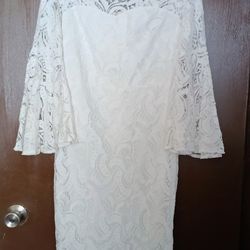 Off Shoulder White Flared Sleeve Lace Bodycon Dress Made By Orlando Dresses.