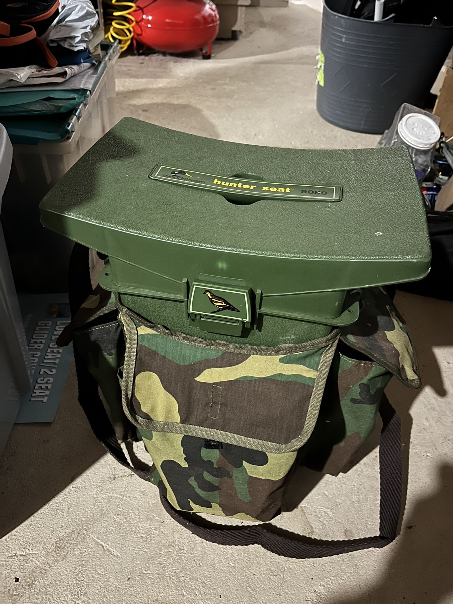 Hunting Fishing Camping Seat With Storage, Side Pouches & Shoulder Strap