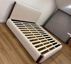 Beige Queen platform bed frame 