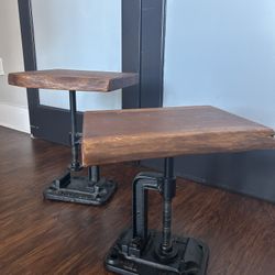 SET OF (2) WOOD + STEEL SIDE TABLES