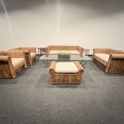 5 Piece Rattan Living Room Set Antique 