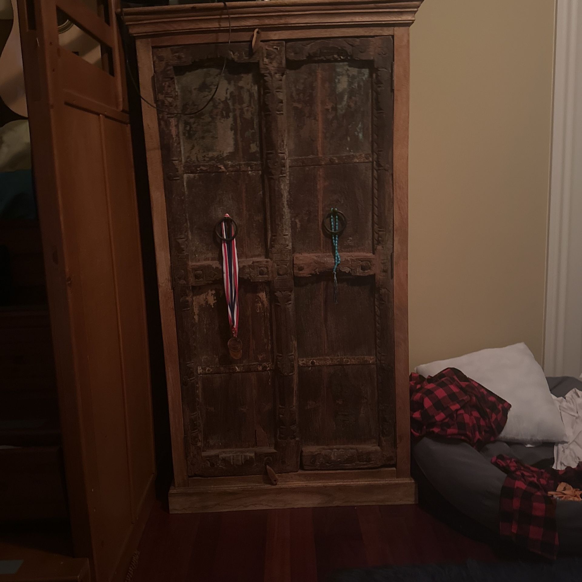 Big Antique Bookshelf Stand With 4 Drawers Inside And Is A Handmade Artifact