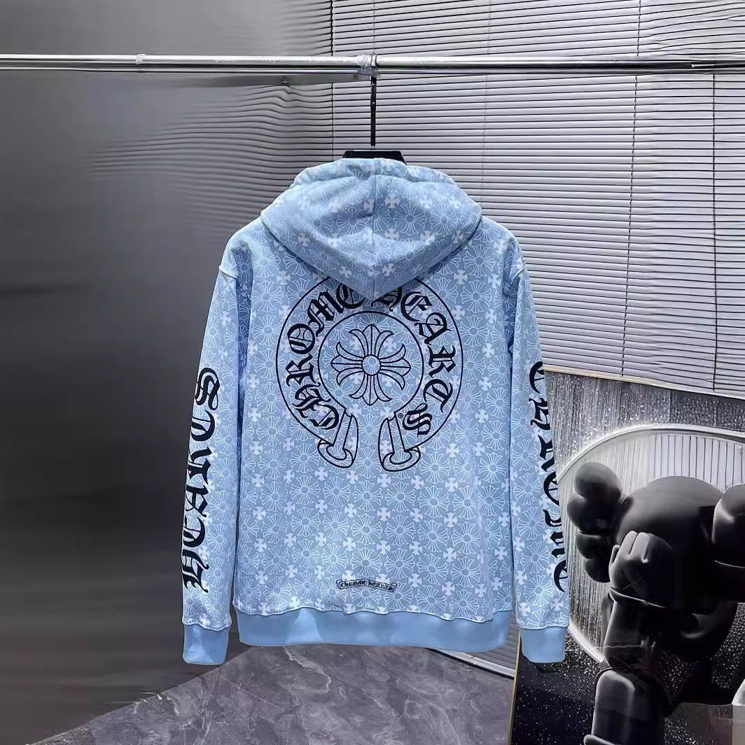 Chrome Baby Blue Hearts Hoodie Denim Coat Jeans Tears Zip Up Hellstar Cross Monogram Hooded Jacket Small S Medium M Large L XL