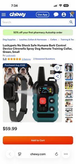 Luckypets No Shock Safe Humane Bark Control Device Citronella Spray Dog Remote Training Collar, Green, Small