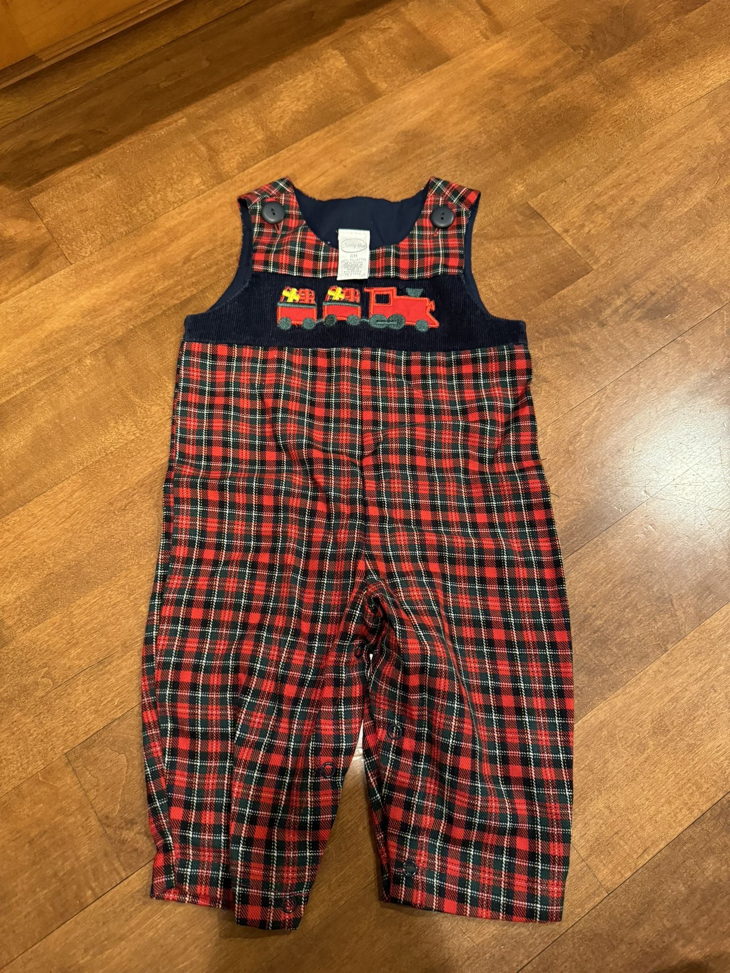 Baby Starting Out Vintage Train Plaid Overalls Shipping Available