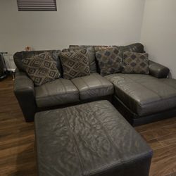 Faux Leather Sofa with Ottoman 