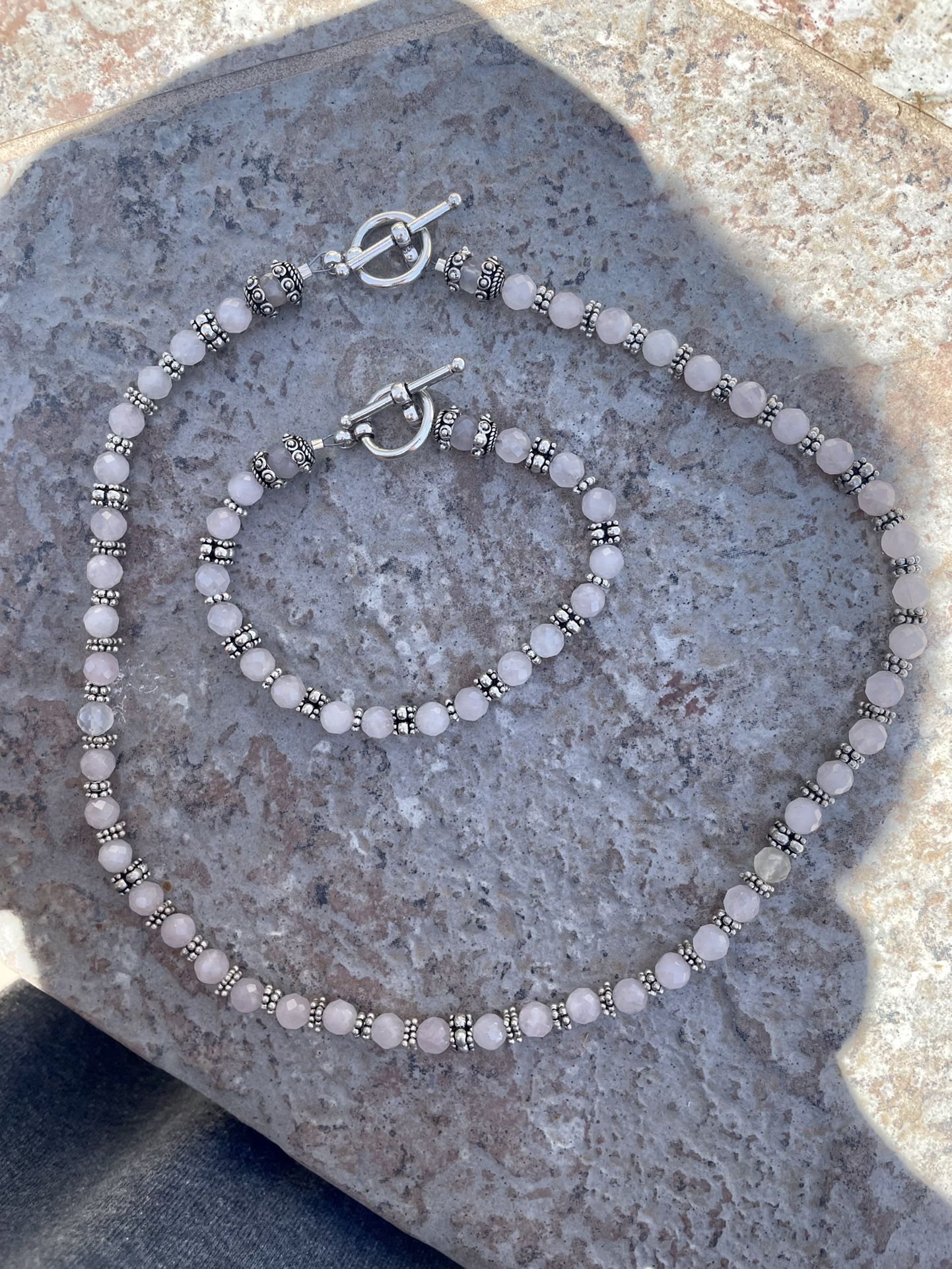 Sterling Silver Beaded Bracelet And Chain