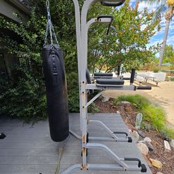 Workout tower pullup station with 55lb punching bag