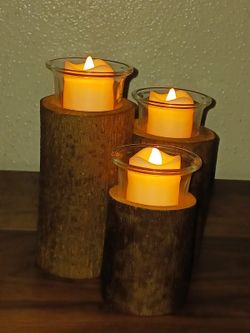 Natural Wood Candle Light Holder