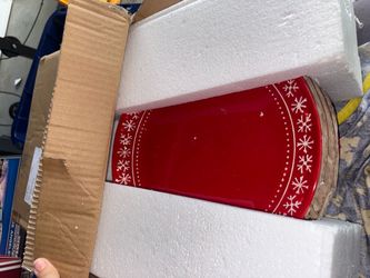 Red Ceramic Plates with Snowflake Border