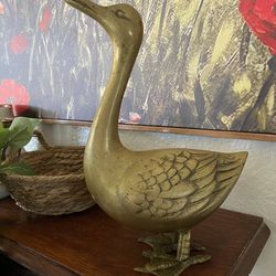 Vintage Solid Brass Goose Figurine – Heavy Decorative Bird Statue