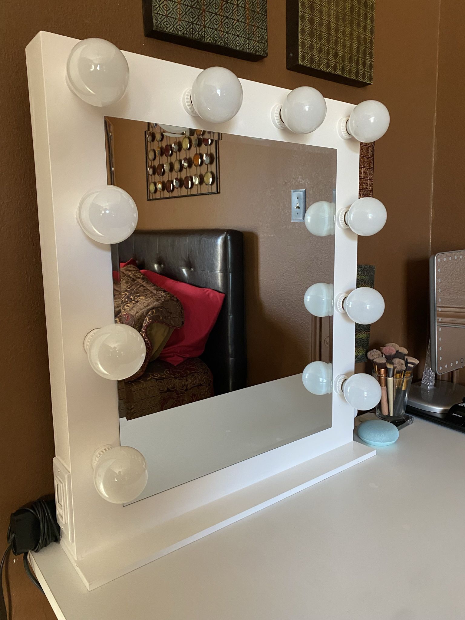 White Vanity Mirror, White Desk, And Stool