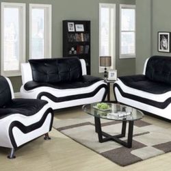 Modern Style Leather Three Piece Couch Set 