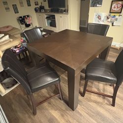 Square High Top Table Dark Wood With 4 Chairs 