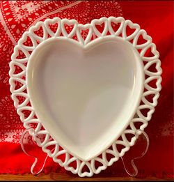 Milk Glass Heart Plate