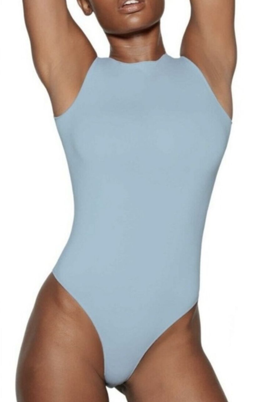 SKIMS Essential Bodysuit Sleeveless Arctic Blue Thong Crewneck
