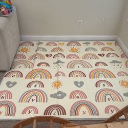 Large Foldable Playmat Dual Sided Rainbow Letters & Grey & White Design 