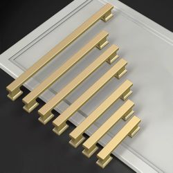 Amerdeco Brushed Gold Cabinet Handles 35PCS (10×6.3”, 20×7”, 5×10”) Zinc