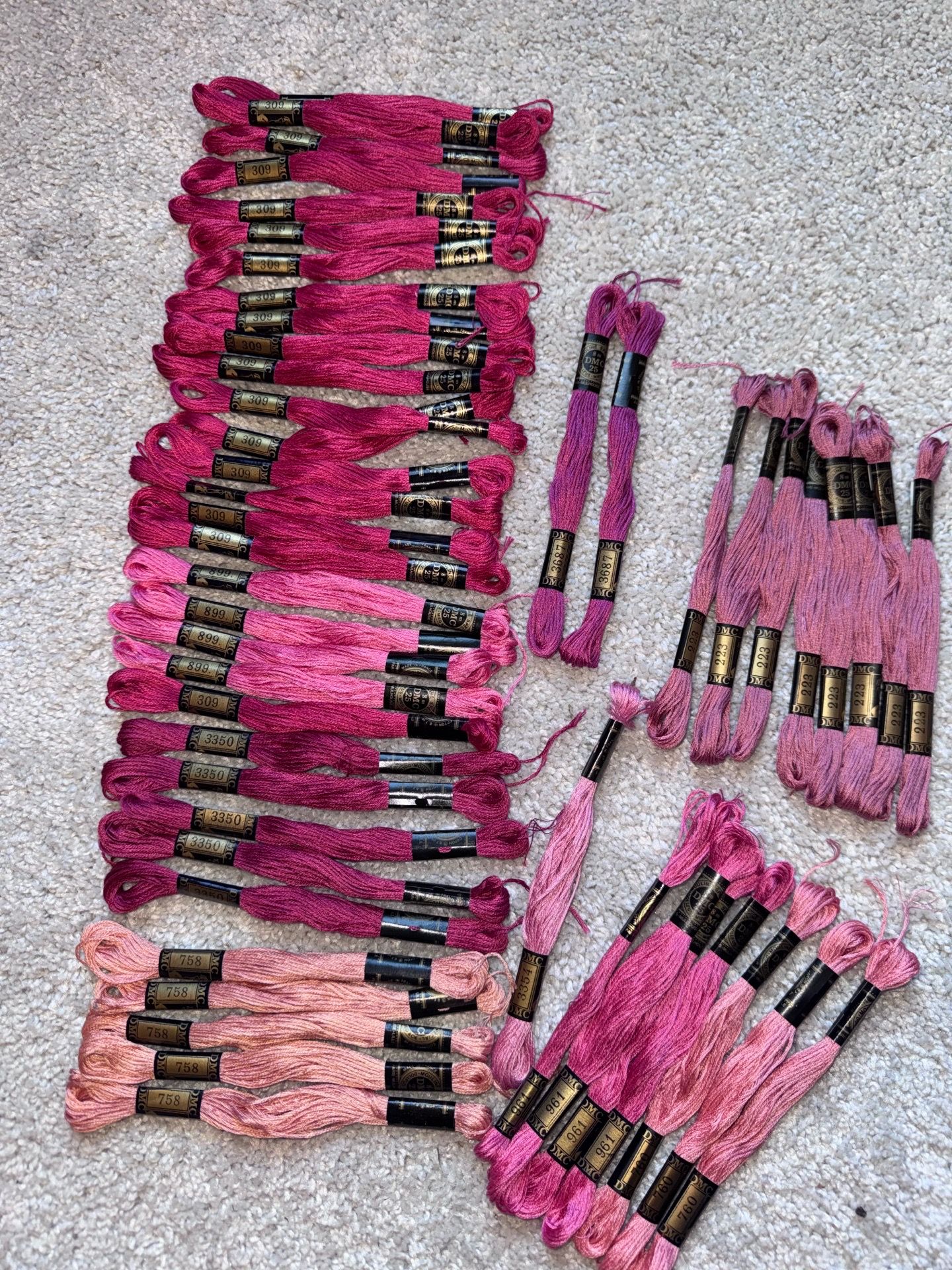 DMC Cotton embroidery thread 6 strand, Lot of 50, color assorted pink