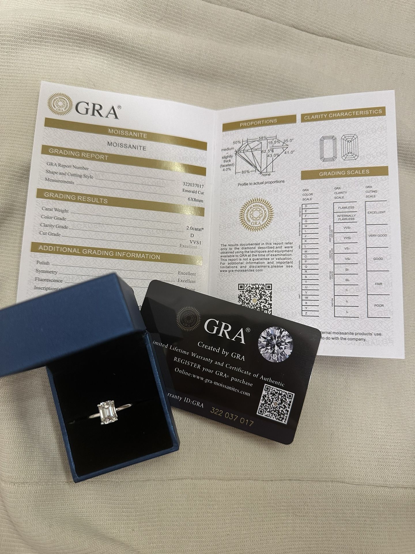 EMERALD CUT 2 CARAT TRUE LAB GROWN MOISSANITE ENGAGEMENT RING WITH ALL PAPERWORK BRAND NEW